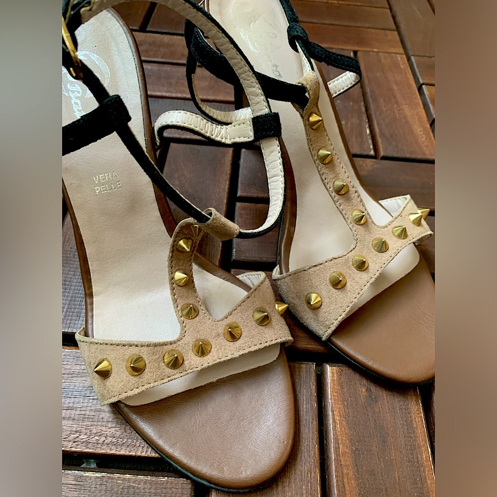 Italian leather suede studded sandals